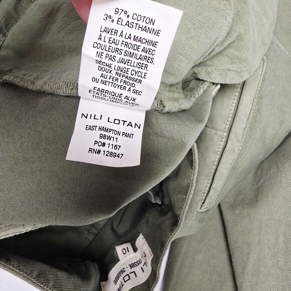 Nili Lotan East Hampton Pant Size 10 Olive Green Raw Hem Chino Straight Leg NWT - Picture 16 of 16